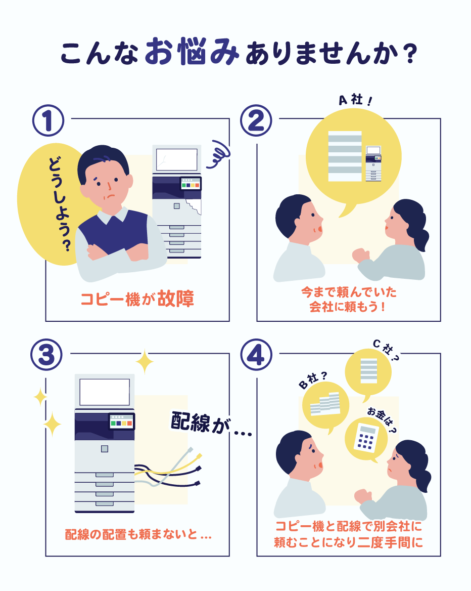 コピー機を頼んだときに配線を別会社に頼むことが面倒...